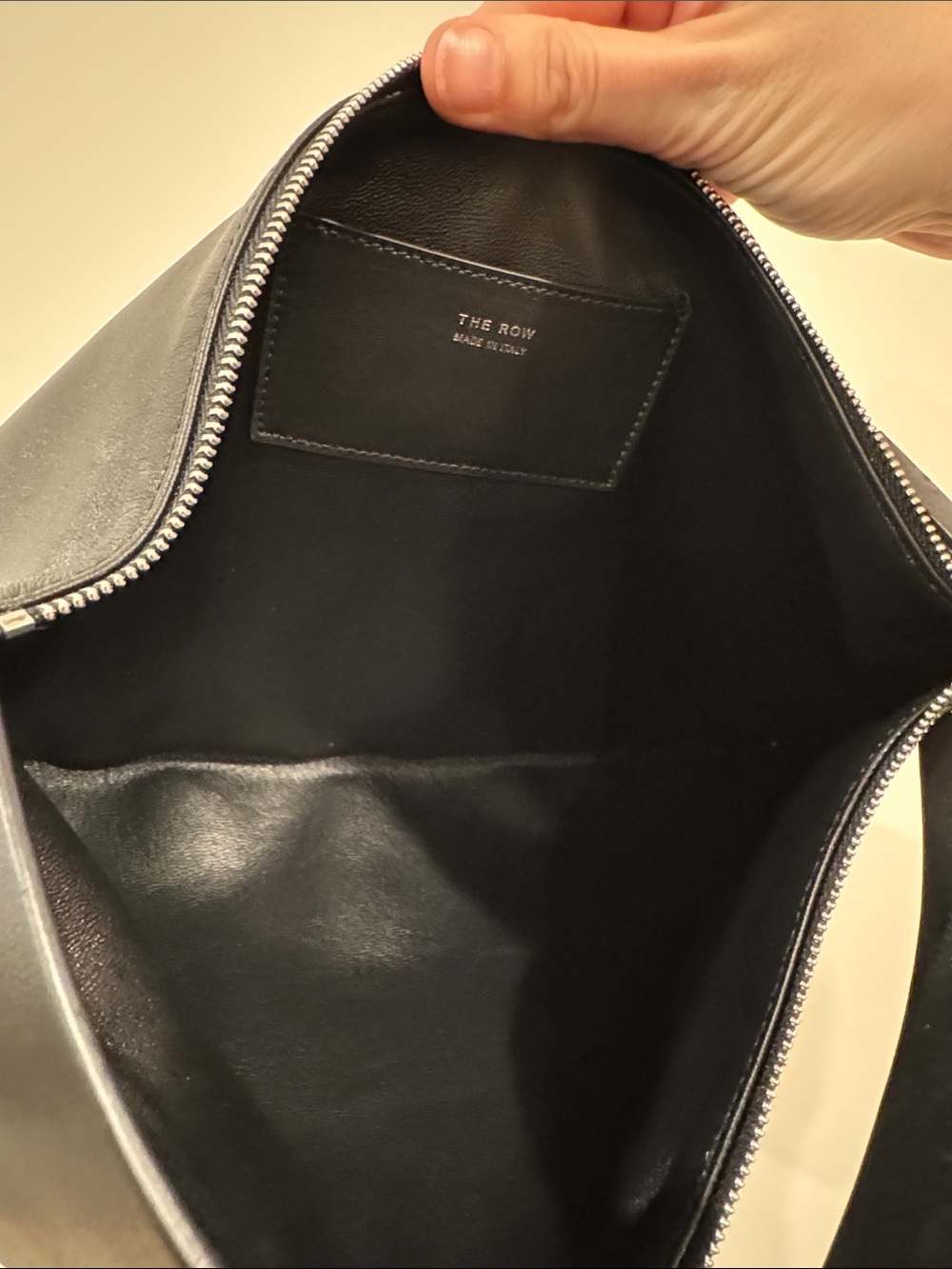 Minimal Black Leather Shoulder Bag with Curved Handle - Picture 6 of 6